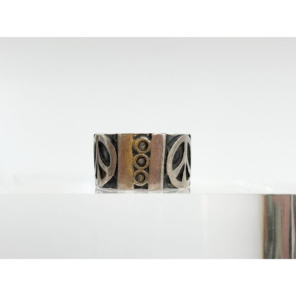 Taxco Mexico Peace Sign Cigar Banded 925 Sterling Silver Vintage Ring - sz 8.75 - Picture 3 of 13